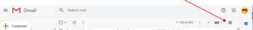 Screenshot pointing at Gmail cog symbol for settings