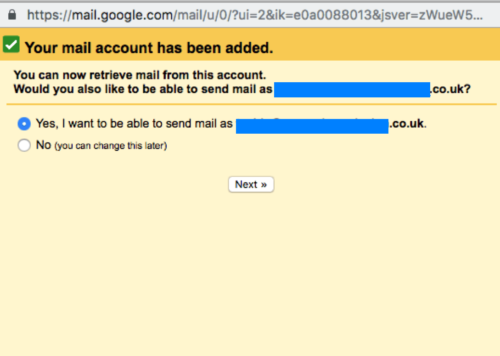 Screenshot of send mail from this account yes-no buttons